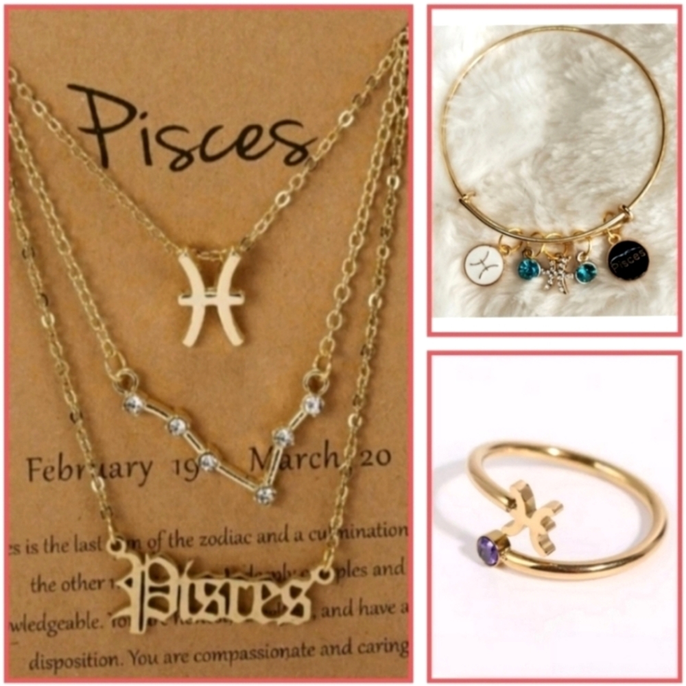 Pisces Zodiac 3 Necklace Set, Bracelet & Ring